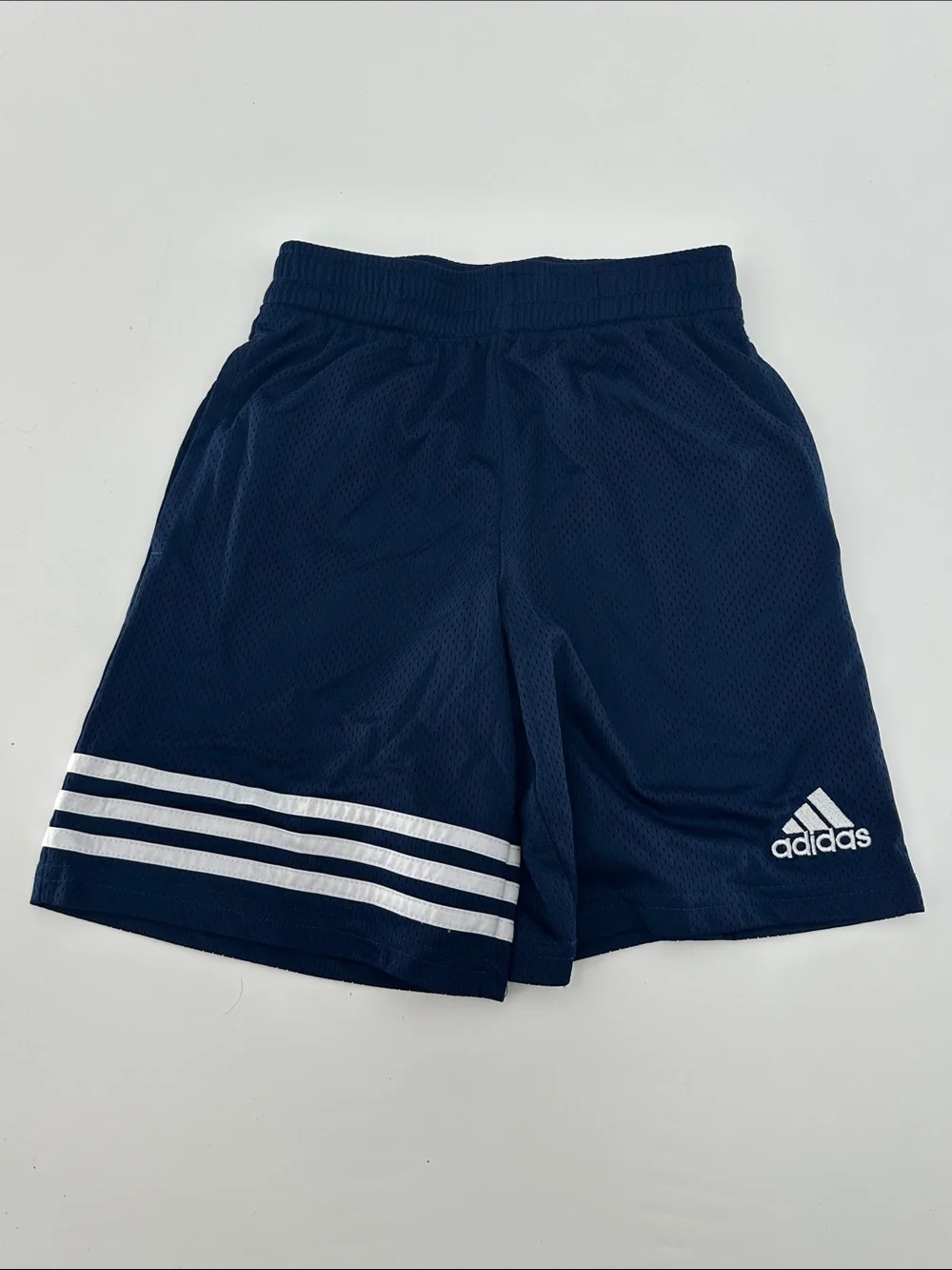 adidas Dark Blue Mesh Shorts with White Three-Stripes